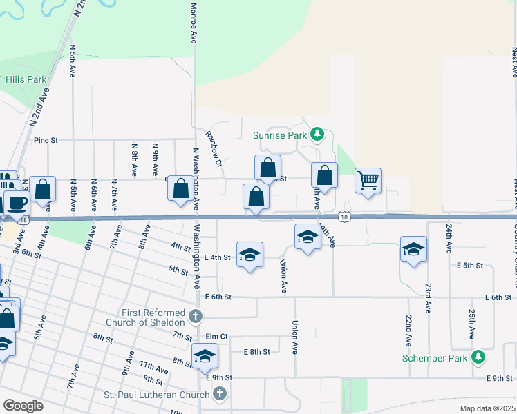 map of restaurants, bars, coffee shops, grocery stores, and more near 153 Wansink Avenue in Sheldon