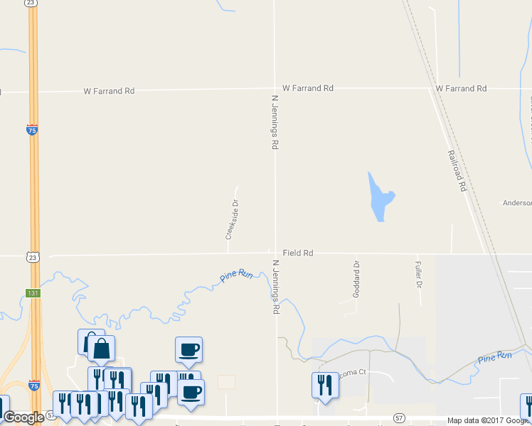 map of restaurants, bars, coffee shops, grocery stores, and more near 12317 North Jennings Road in Clio