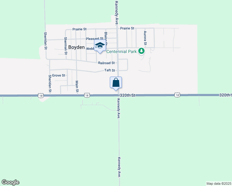map of restaurants, bars, coffee shops, grocery stores, and more near 3174-3198 Kennedy Avenue in Boyden