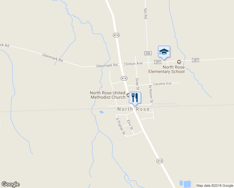 map of restaurants, bars, coffee shops, grocery stores, and more near 5062 North Poplar Street in North Rose