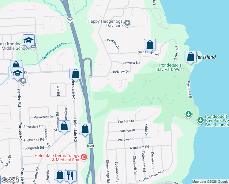 map of restaurants, bars, coffee shops, grocery stores, and more near 15 Shingle Mill Road in Rochester