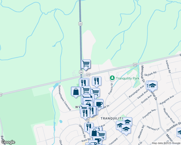 map of restaurants, bars, coffee shops, grocery stores, and more near 451 Powerline Road in Brantford
