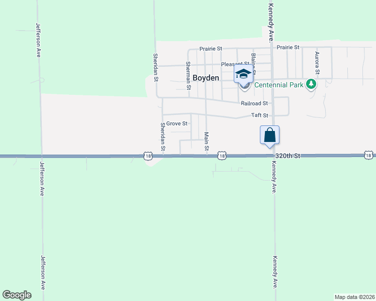 map of restaurants, bars, coffee shops, grocery stores, and more near 409-511 West Walnut Street in Boyden