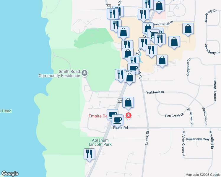 map of restaurants, bars, coffee shops, grocery stores, and more near 24 Smith Road in Webster