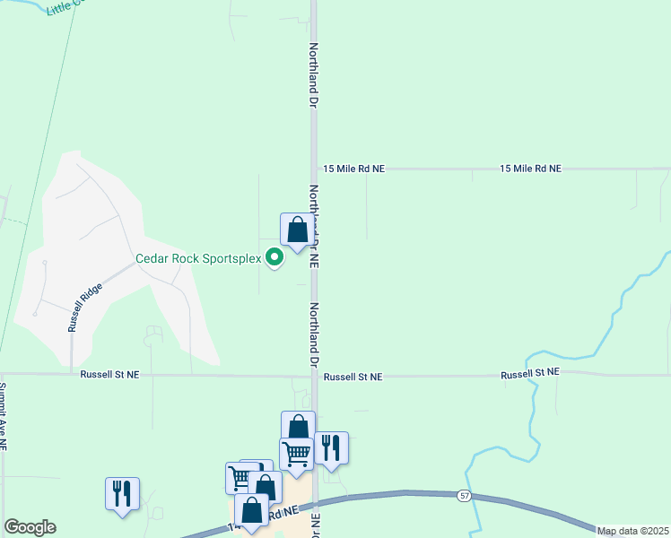 map of restaurants, bars, coffee shops, grocery stores, and more near 12220 Northland Drive Northeast in Cedar Springs
