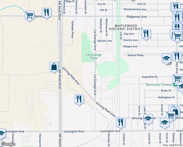 map of restaurants, bars, coffee shops, grocery stores, and more near 157 Lagrange Ave in Rochester