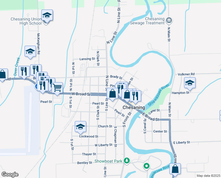 map of restaurants, bars, coffee shops, grocery stores, and more near 119 Lincoln Street in Chesaning
