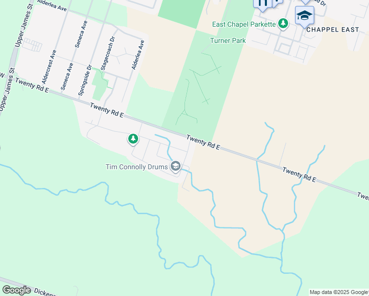map of restaurants, bars, coffee shops, grocery stores, and more near 20 Greti Drive in Hamilton