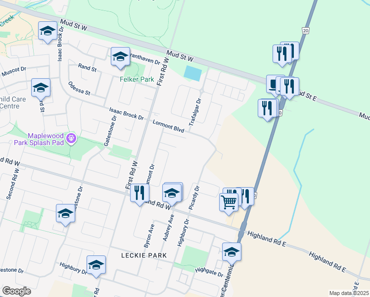 map of restaurants, bars, coffee shops, grocery stores, and more near 64 Shawbridge Court in Hamilton