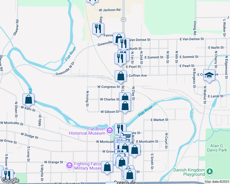 map of restaurants, bars, coffee shops, grocery stores, and more near 608 North Franklin Street in Greenville