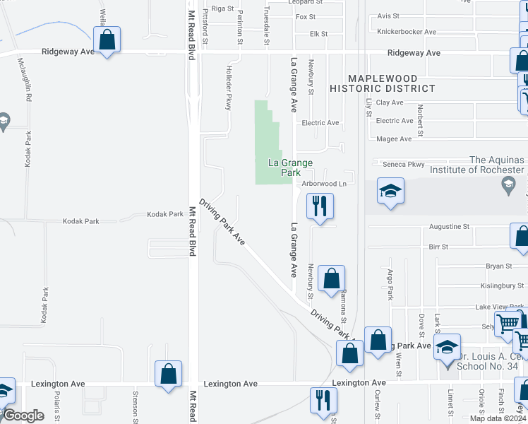 map of restaurants, bars, coffee shops, grocery stores, and more near 205 Lagrange Avenue in Rochester