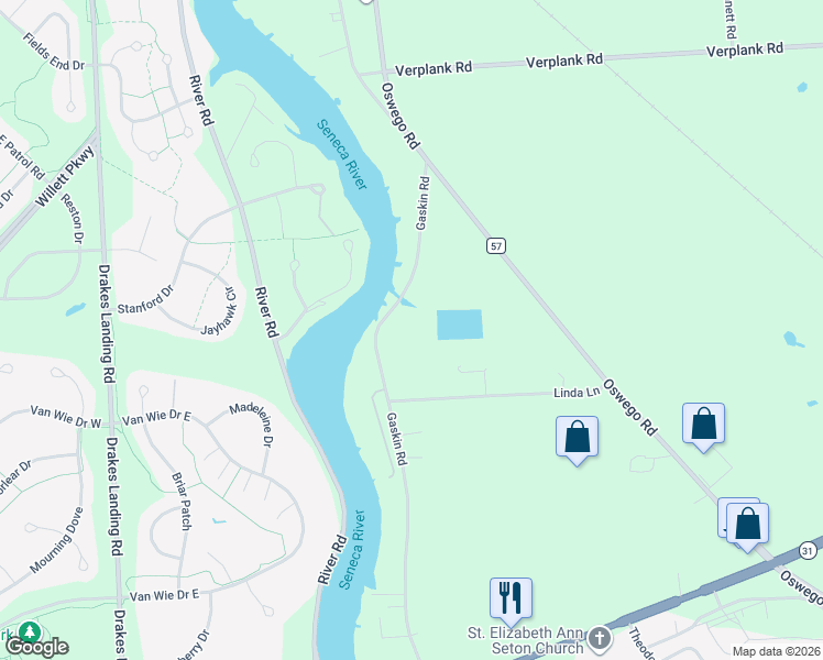 map of restaurants, bars, coffee shops, grocery stores, and more near 8612 Gaskin Rd in Baldwinsville