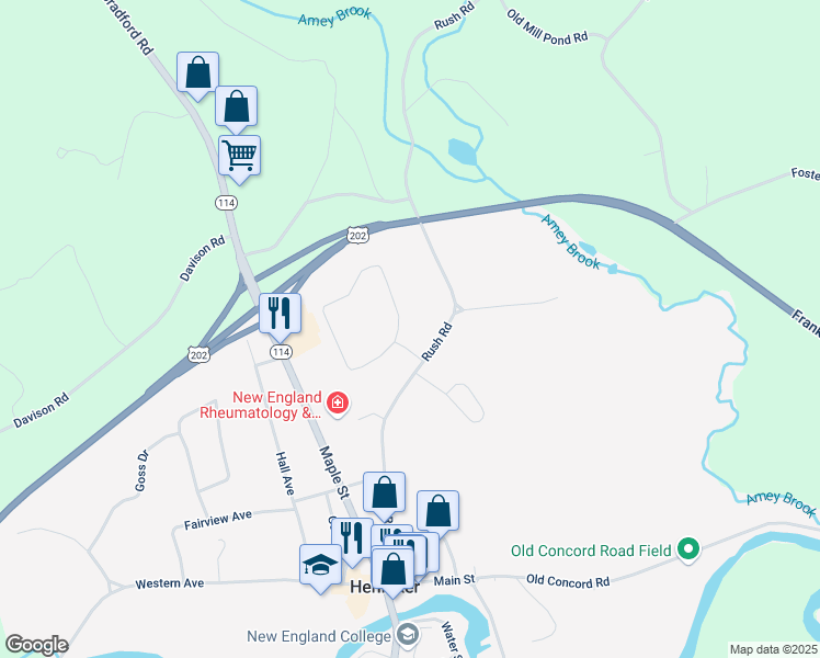 map of restaurants, bars, coffee shops, grocery stores, and more near 26 Hillside Drive in Henniker