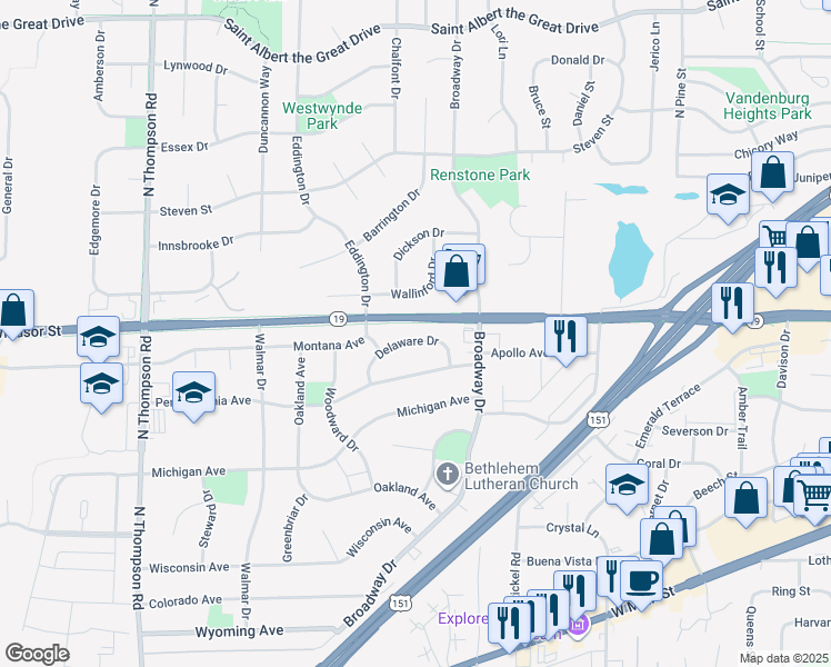 map of restaurants, bars, coffee shops, grocery stores, and more near 1731 Delaware Drive in Sun Prairie
