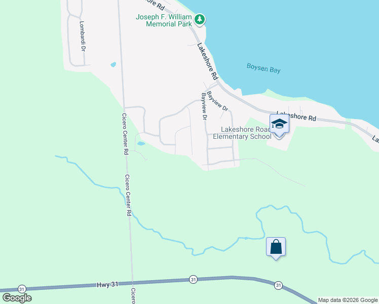 map of restaurants, bars, coffee shops, grocery stores, and more near 8641 Bayview Drive in Cicero