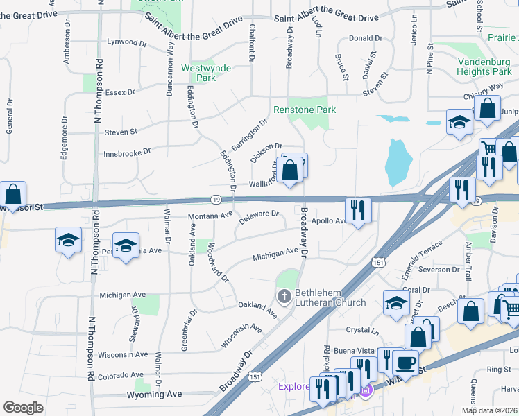 map of restaurants, bars, coffee shops, grocery stores, and more near 1740 Delaware Drive in Sun Prairie