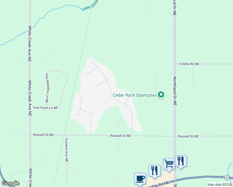 map of restaurants, bars, coffee shops, grocery stores, and more near 12117 White Cedar Drive in Cedar Springs