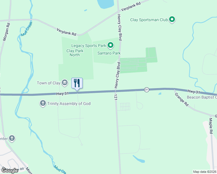 map of restaurants, bars, coffee shops, grocery stores, and more near 4531 New York 31 in Clay