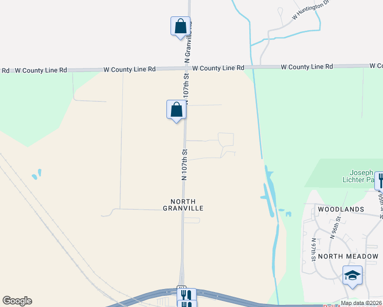 map of restaurants, bars, coffee shops, grocery stores, and more near 9235-9275 N 107th St in Milwaukee