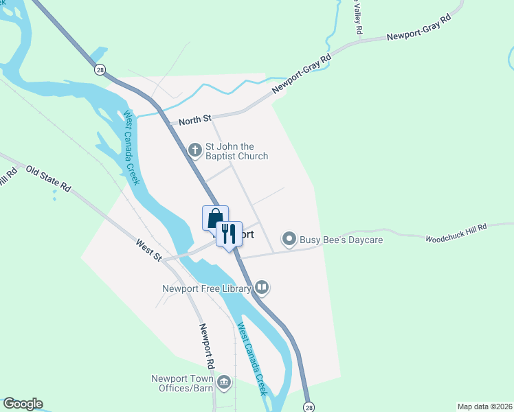 map of restaurants, bars, coffee shops, grocery stores, and more near 7472 East Street in Newport