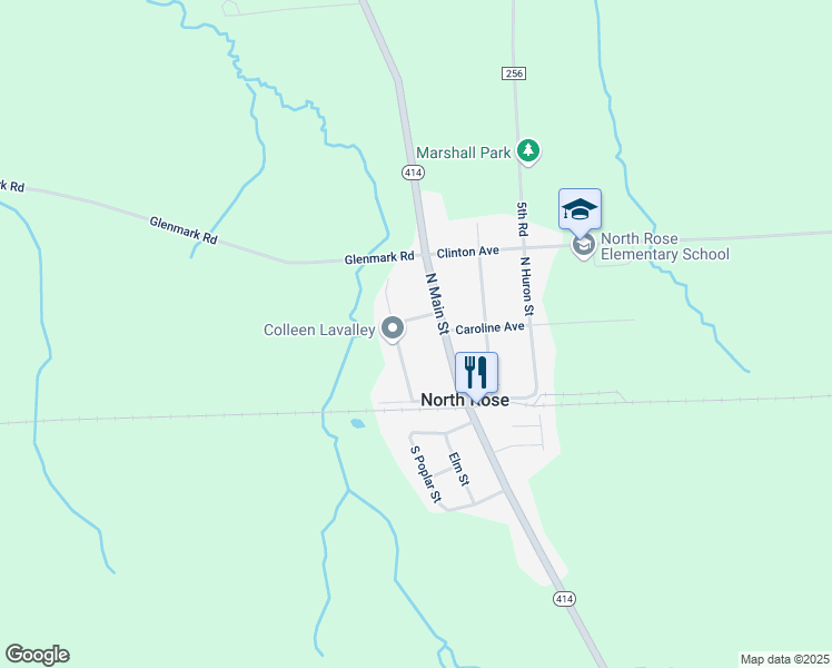 map of restaurants, bars, coffee shops, grocery stores, and more near 5062 North Poplar Street in North Rose