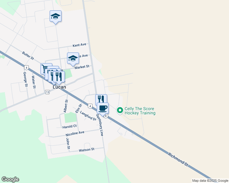 map of restaurants, bars, coffee shops, grocery stores, and more near Stuart Street in Middlesex County