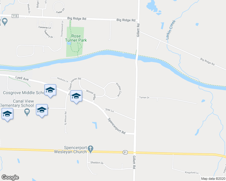 map of restaurants, bars, coffee shops, grocery stores, and more near 1 Pirates Cove in Spencerport