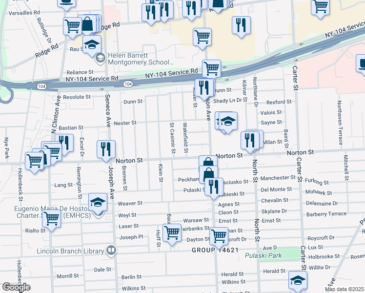 map of restaurants, bars, coffee shops, grocery stores, and more near in Rochester