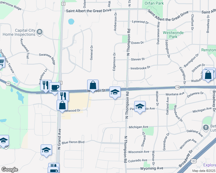 map of restaurants, bars, coffee shops, grocery stores, and more near 712 Edgemore Drive in Sun Prairie