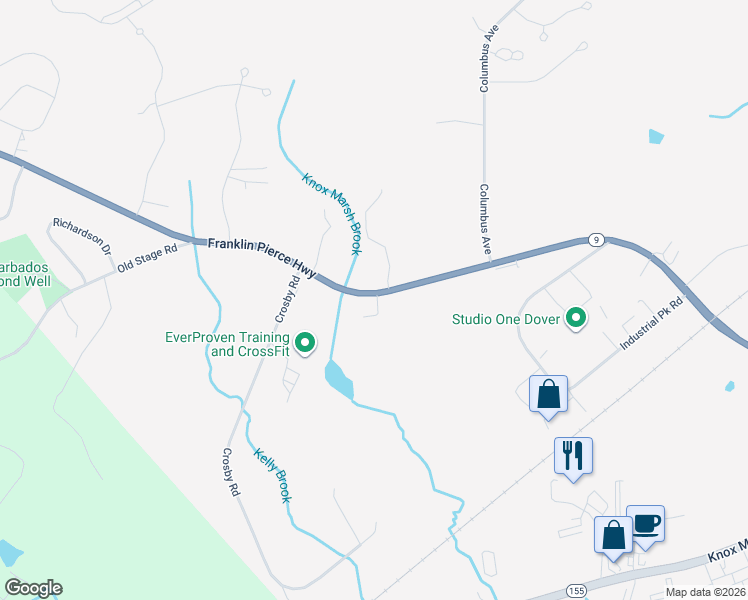 map of restaurants, bars, coffee shops, grocery stores, and more near 66 Littleworth Road in Dover