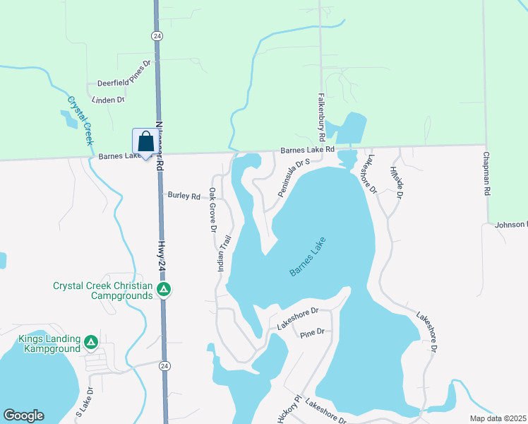 map of restaurants, bars, coffee shops, grocery stores, and more near 408 Peninsula Drive in Columbiaville