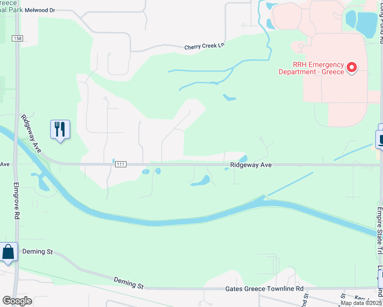 map of restaurants, bars, coffee shops, grocery stores, and more near 2790 Ridgeway Avenue in Rochester