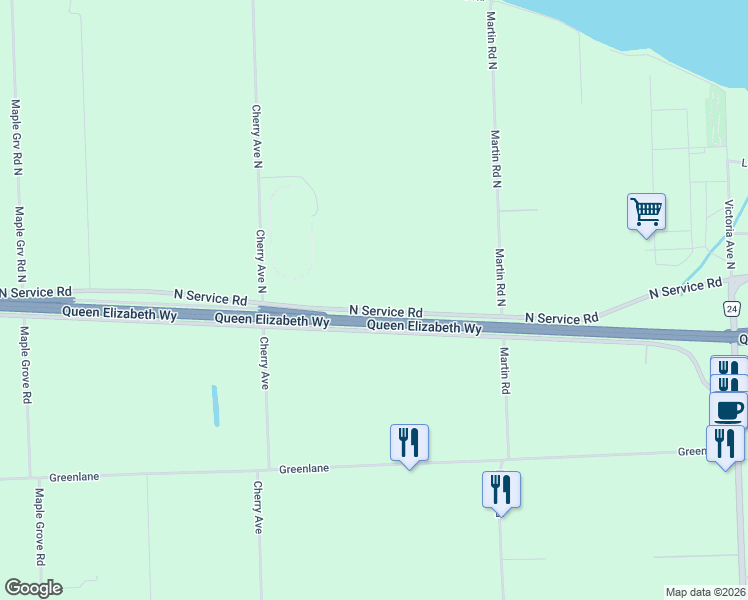 map of restaurants, bars, coffee shops, grocery stores, and more near 3705 North Service Road in Lincoln