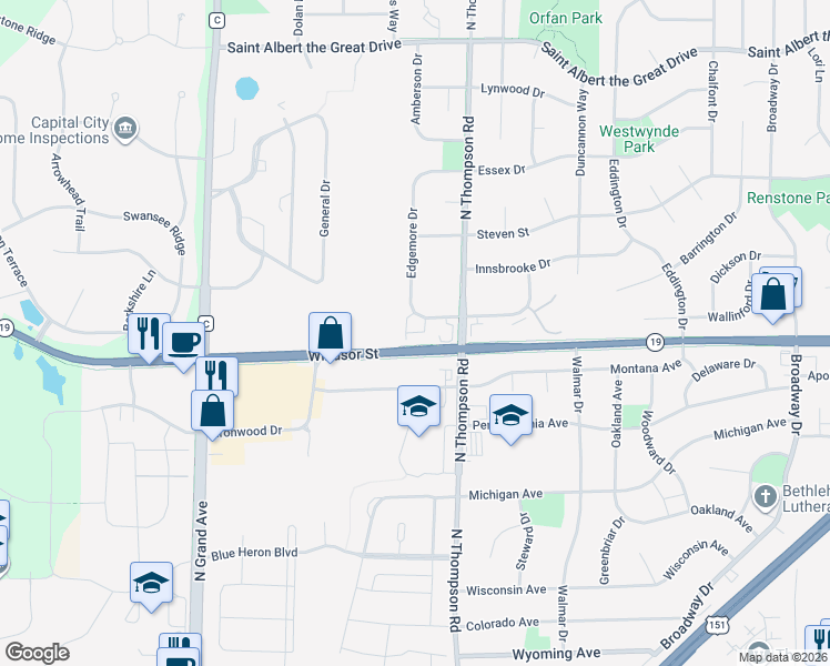map of restaurants, bars, coffee shops, grocery stores, and more near 2339 Effingham Way in Sun Prairie