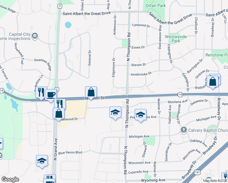 map of restaurants, bars, coffee shops, grocery stores, and more near 2381 Effingham Way in Sun Prairie