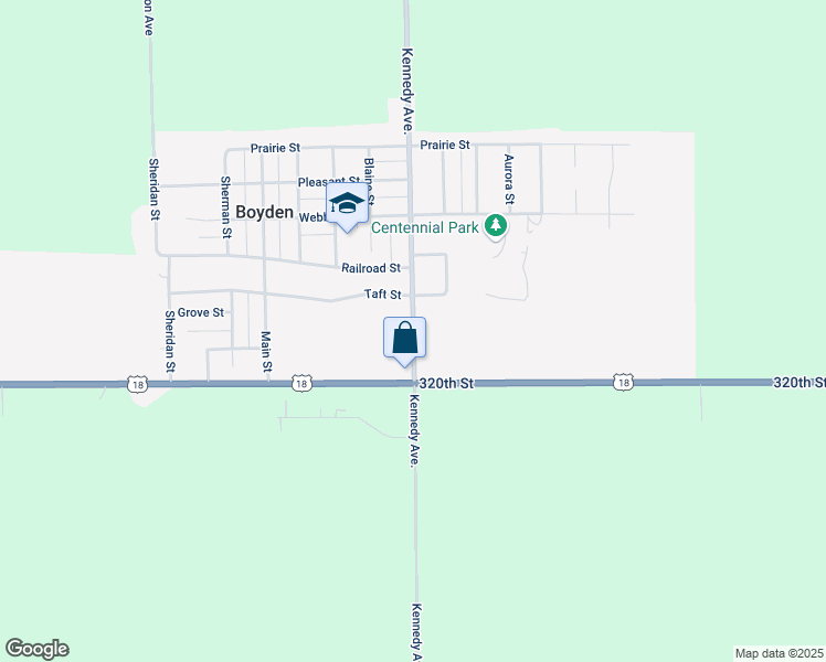 map of restaurants, bars, coffee shops, grocery stores, and more near 3174 Kennedy Avenue in Boyden
