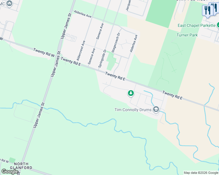 map of restaurants, bars, coffee shops, grocery stores, and more near 136 Mothers Street in Hamilton