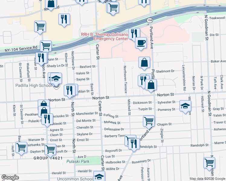 map of restaurants, bars, coffee shops, grocery stores, and more near 29 Brookhaven Terrace in Rochester