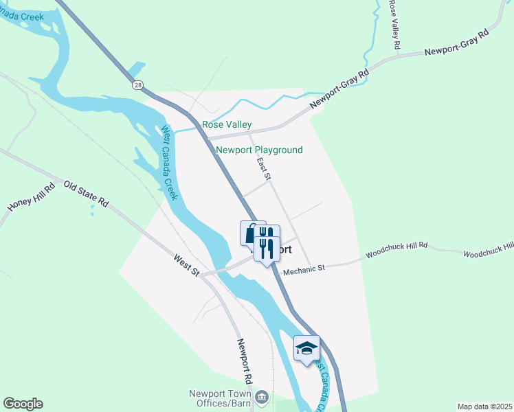 map of restaurants, bars, coffee shops, grocery stores, and more near 7482 Main Street in Newport