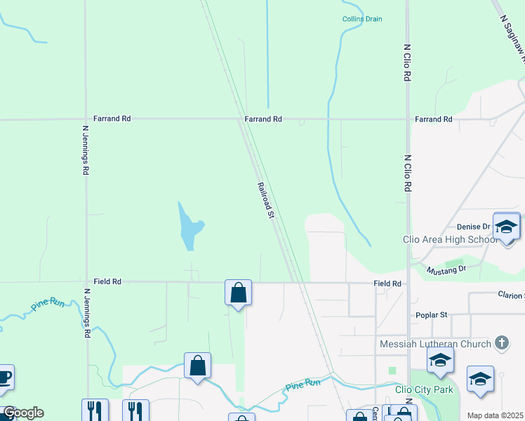 map of restaurants, bars, coffee shops, grocery stores, and more near 12391 Railroad Street in Clio