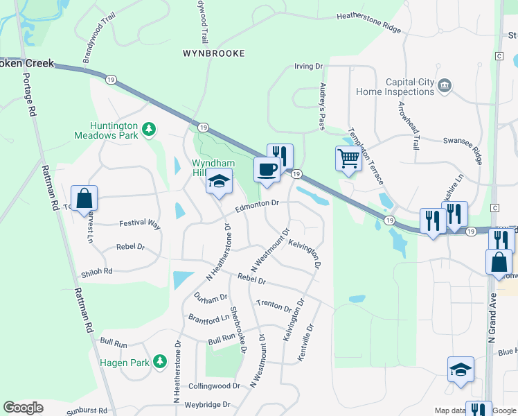map of restaurants, bars, coffee shops, grocery stores, and more near 3145 Edmonton Drive in Sun Prairie