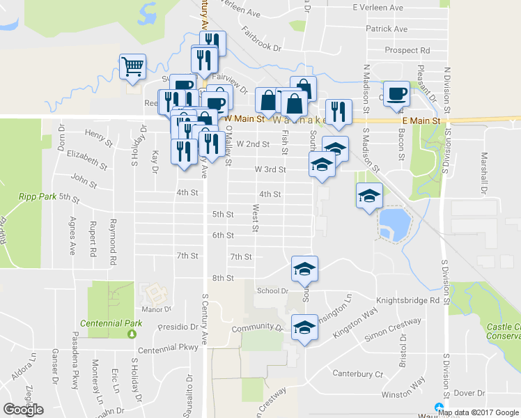 map of restaurants, bars, coffee shops, grocery stores, and more near 211 5th Street in Waunakee
