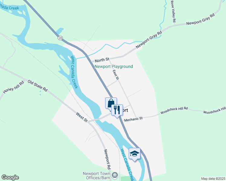 map of restaurants, bars, coffee shops, grocery stores, and more near 7482 Main Street in Newport