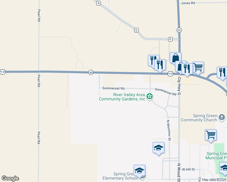 map of restaurants, bars, coffee shops, grocery stores, and more near Sommerset Road in Spring Green