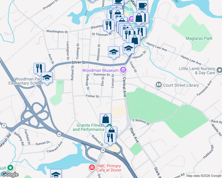 map of restaurants, bars, coffee shops, grocery stores, and more near in Dover