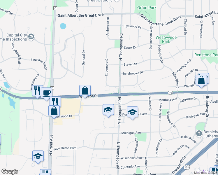 map of restaurants, bars, coffee shops, grocery stores, and more near 2381 Effingham Way in Sun Prairie