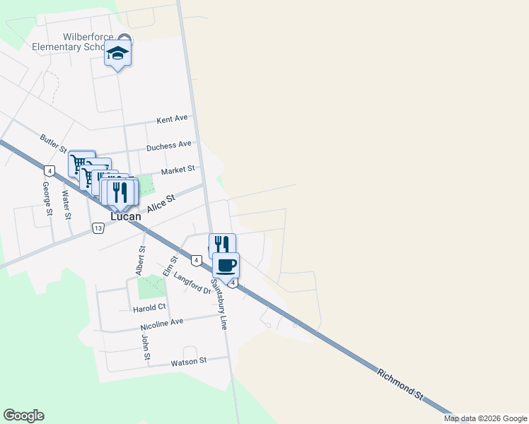 map of restaurants, bars, coffee shops, grocery stores, and more near 158 Watts Drive in Middlesex County
