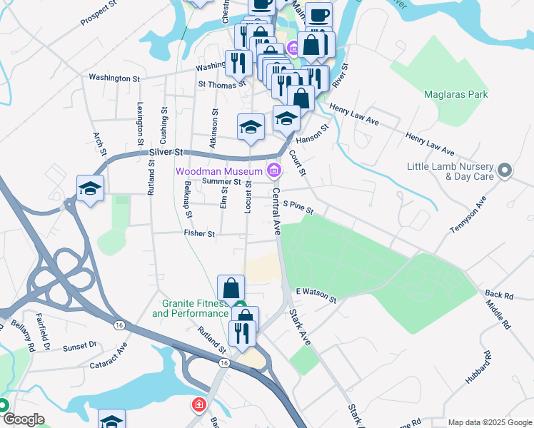 map of restaurants, bars, coffee shops, grocery stores, and more near 160 Central Avenue in Dover
