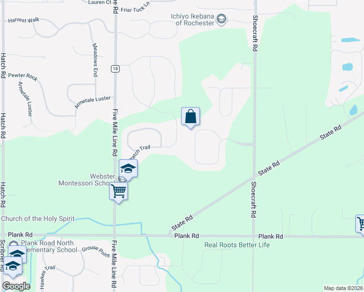 map of restaurants, bars, coffee shops, grocery stores, and more near 87 Seawatch Trail in Webster