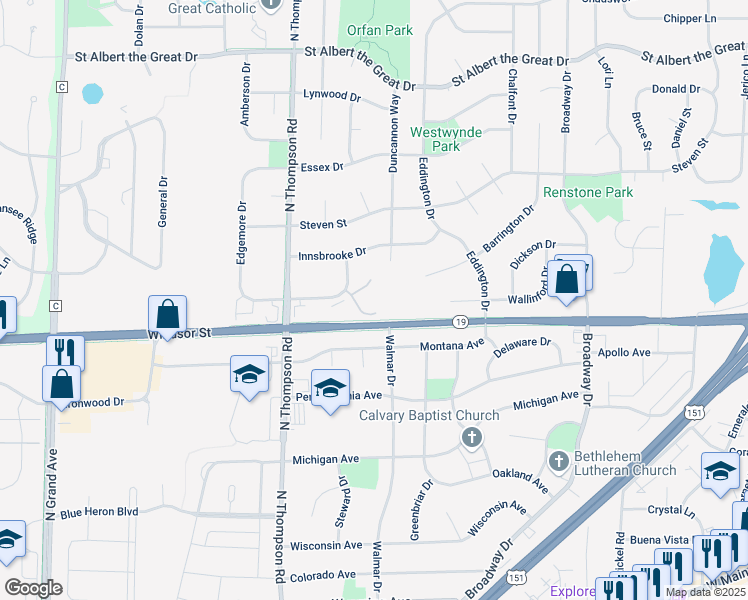map of restaurants, bars, coffee shops, grocery stores, and more near 2141 Effingham Way in Sun Prairie